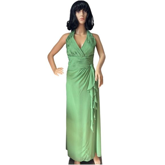 David’s Bridal Green Chiffon Halter Draped cascade Dress Style F12688 size 18 - Picture 3 of 16